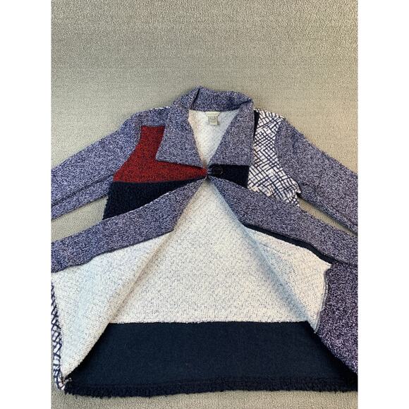 Multiples Cardigan Sweater Patchwork Knit Quirky Blue Red Size XL - Picture 4 of 8